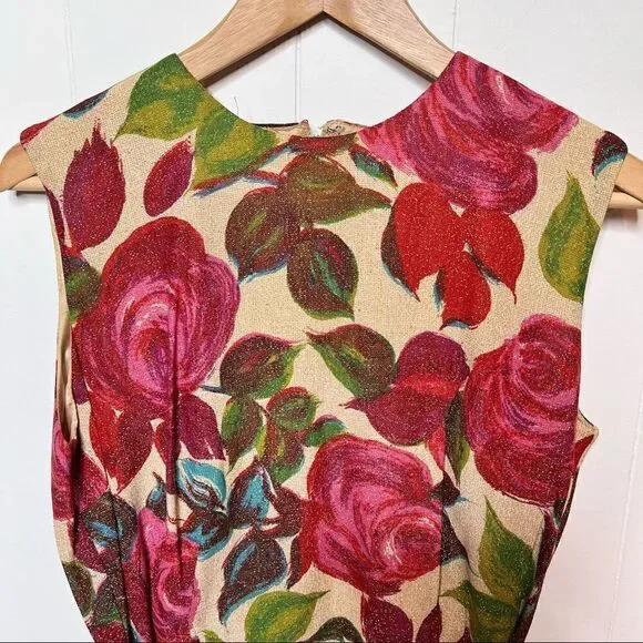 Vintage Floral Belted Sleeveless Shift Dress All Over Print Handmade Size Small - Picture 9 of 10